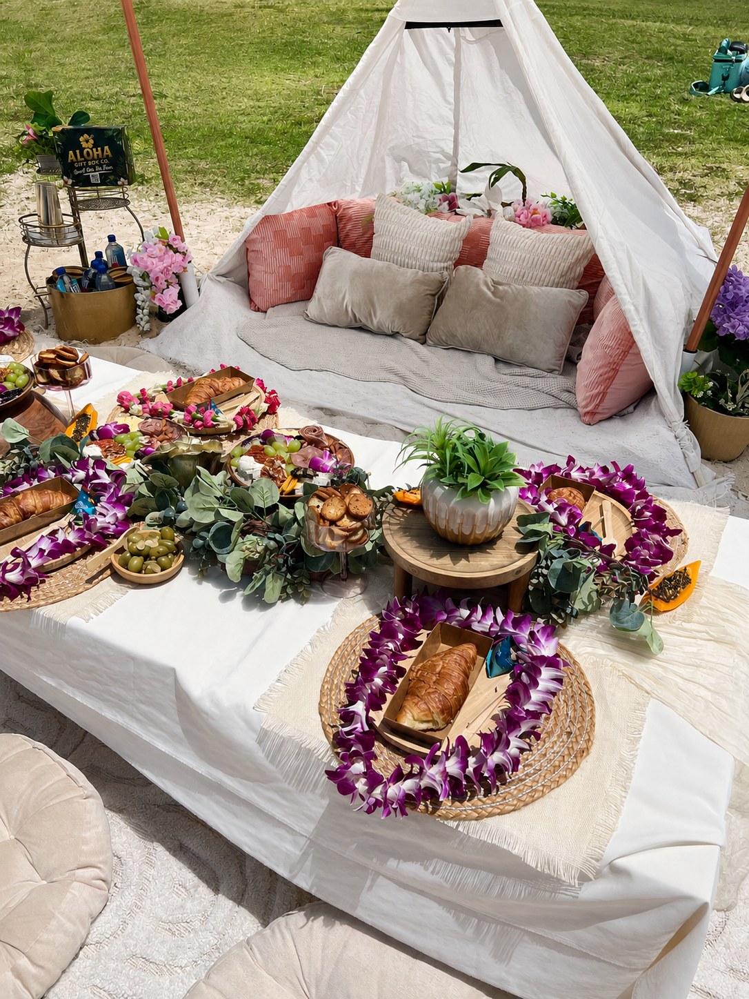 Sunset Charcuterie tablescape — Oahu Paradise Picnic
